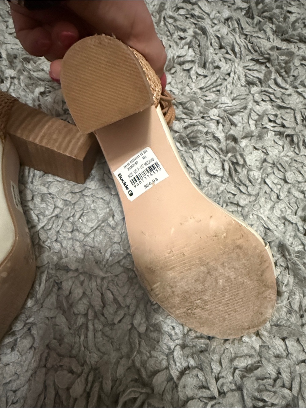 Woven Heel Ankle-Tie Wedge Sandals in Cream and Tan - Picture 4 of 11